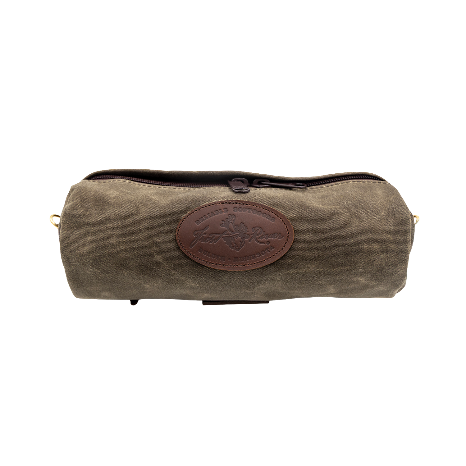 Cylinder shaped field tan waxed canvas handlebar bag
