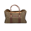 Waxed canvas and leather four sided log carrier bag. 
