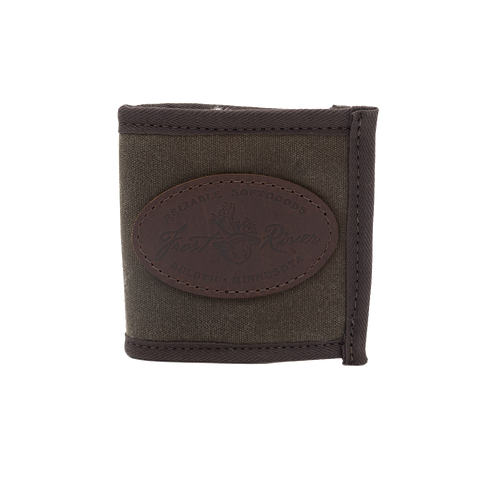 A fly wallet crafted from waxed canvas and synthetic sherpa. 