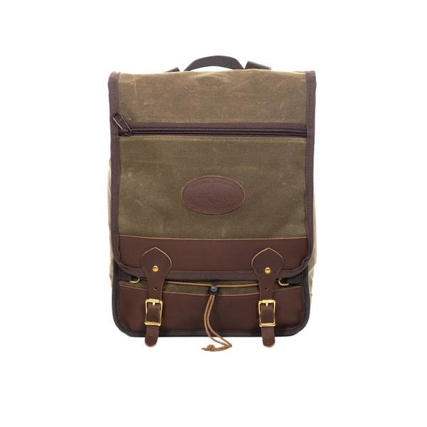 Waxed canvas and leather backpack perfect for carrying laptops and other daily essentials. 