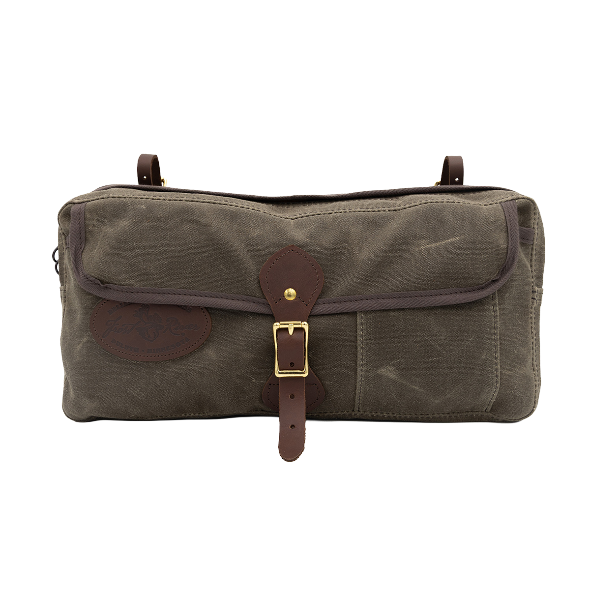 A waxed canvas and leather canoe Thwart Bag bag crafted in Minnesota. 