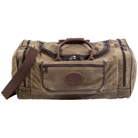 Frost River's largest waxed canvas and leather duffel bag that multiple exterior pockets for the best organization possibilities. 