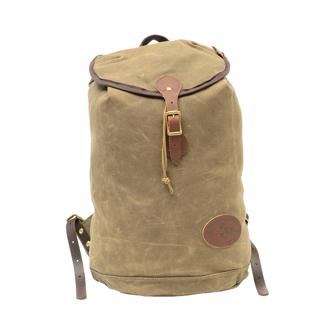 A traditional waxed canvas rucksack backpack made in Duluth, Minnesota. 