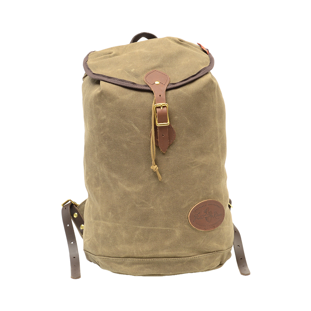 A traditional waxed canvas rucksack backpack made in Duluth, Minnesota. 