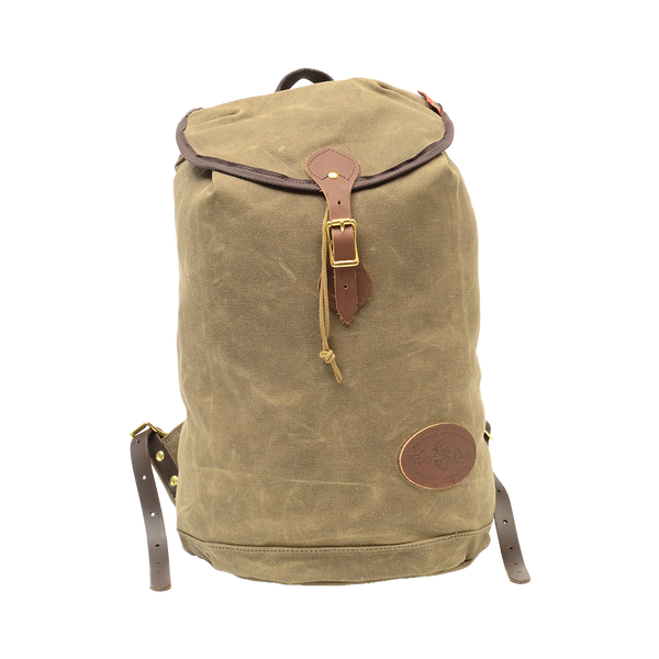 A traditional waxed canvas rucksack backpack made in Duluth, Minnesota. 