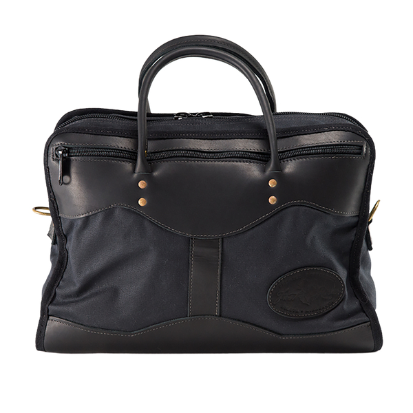 The Single Briefcase is also available in our signature Heritage Black still with all the premium leather, high quality brass, and top-end waxed canvas.