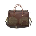 With high-end waxed canvas and premium leather this medium brief is durable and striking. Two leather handles on both sides for carrying and two heavy duty zippers on either side for storage. 