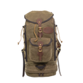 Handmade large daypack made with waxed canvas premium leather and high quality brass buckles and rivets.