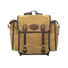 The Cliff Jacobson is a light weight tan colored box style pack. With two leather straps in the front to secure your load. Handcrafted in Duluth, MN.