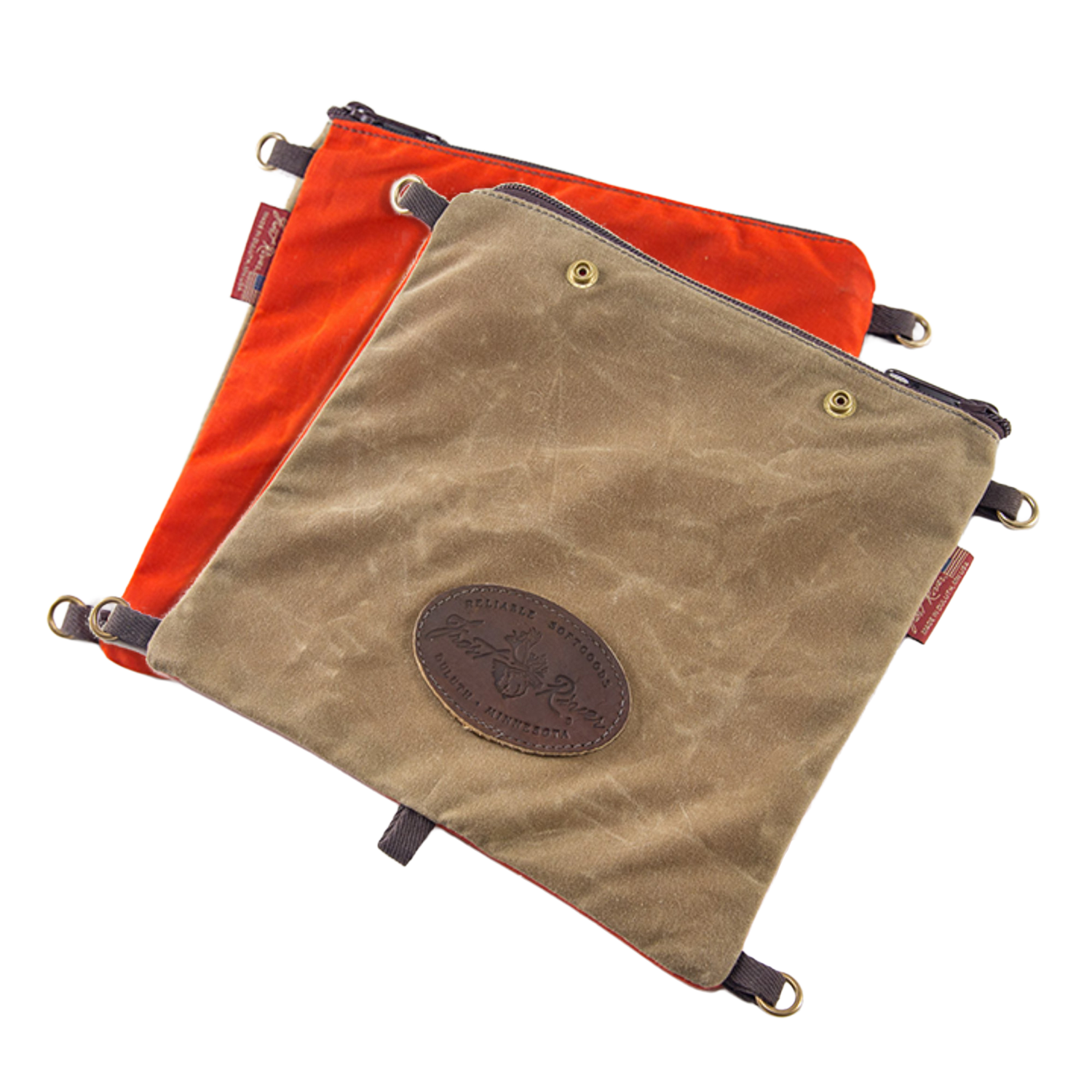 The Windigo Signal Bag is a great addition to any of our packs.  One side is made from our field tan waxed canvas and the other is made from our hunters orange waxed canvas.