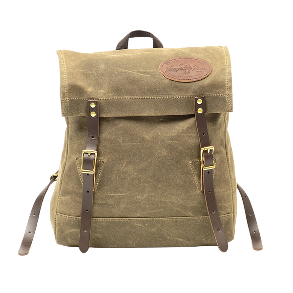 The Book Bag a small but tough box style bag. Made out of our forest green waxed canvas. With two premium leather straps that can be tightened with our high quality brass buckles.