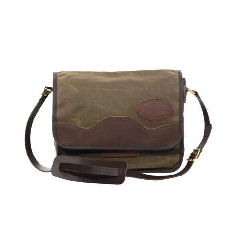 This small satchel is handcrafted out of high quality waxed canvas, premium leather, strong webbed cotton, and sold brass. 