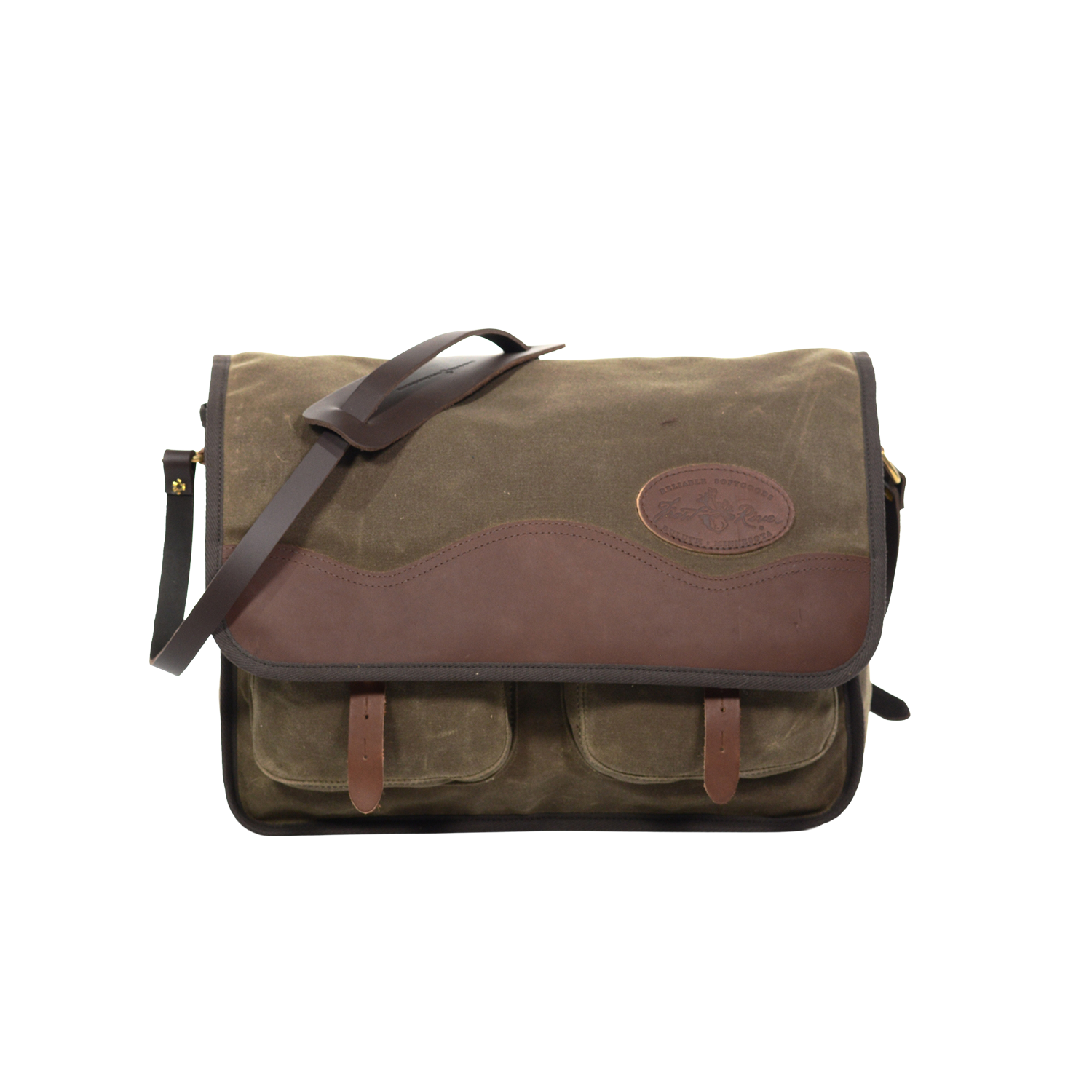 The larger sibling of the Little Manitou Shoulder Bag, still handcrafted out of high-end waxed canvas, premium leather, strong webbed cotton, and solid brass.