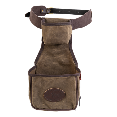 A handcrafted waxed canvas clay pigeon shooting sports bag. 