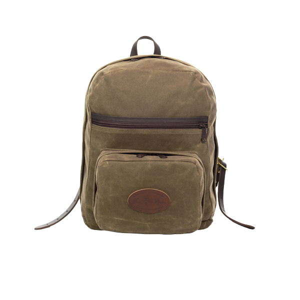 A traditional style backpack made from 18 ounce waxed canvas