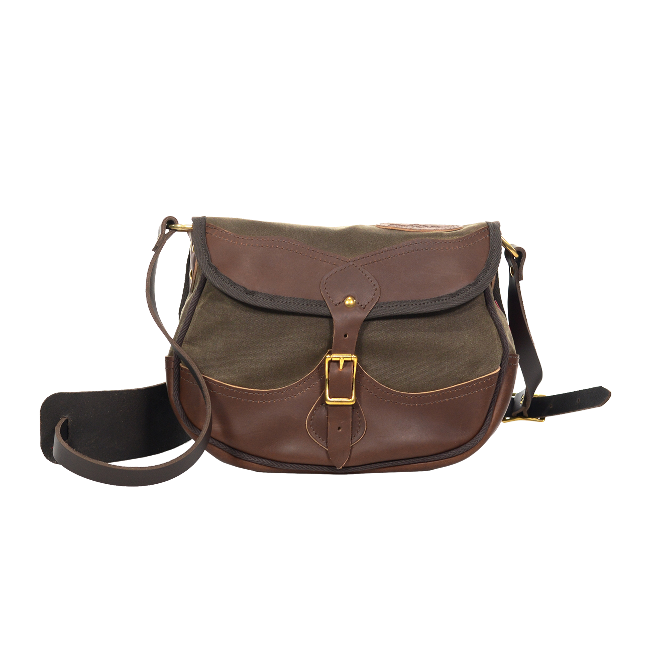Brown leather and waxed canvas shoulder bag. 