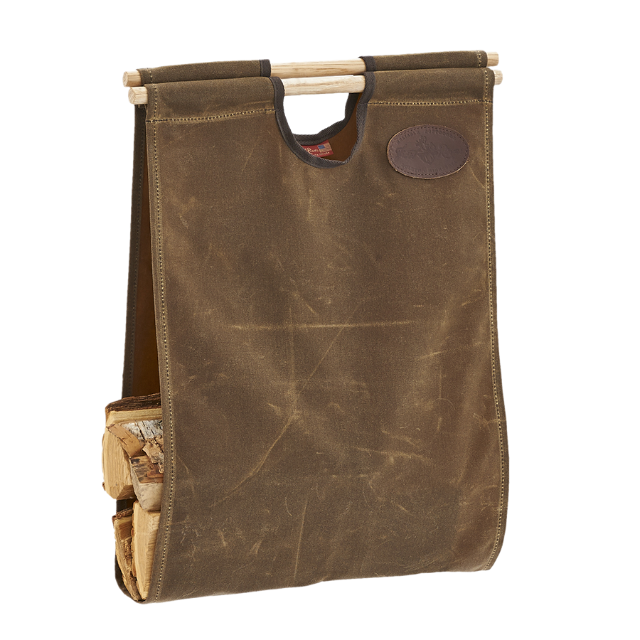 Minnesota made waxed canvas log carrier.