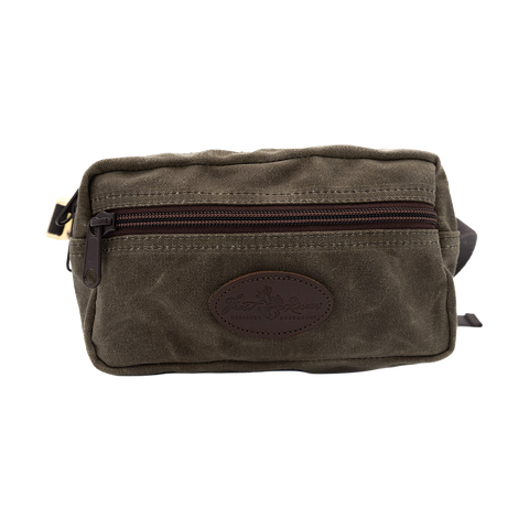 rectangle shaped waxed canvas hip pack that can also be worn cross body