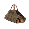 Waxed canvas and leather firewood carrier. 