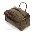 Large luggage bag with zippered top, and side pockets.